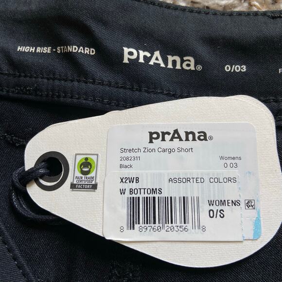 Prana Stretch Zion Cargo 3" Short Women's 0 Black Standard Fit High Rise Stretch - Picture 7 of 13